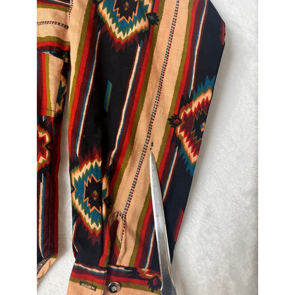 VNTG Circle T Southwest Cowboy Boho Button Down Shirt Womens Sz L Tassels Tribal - Picture 10 of 10